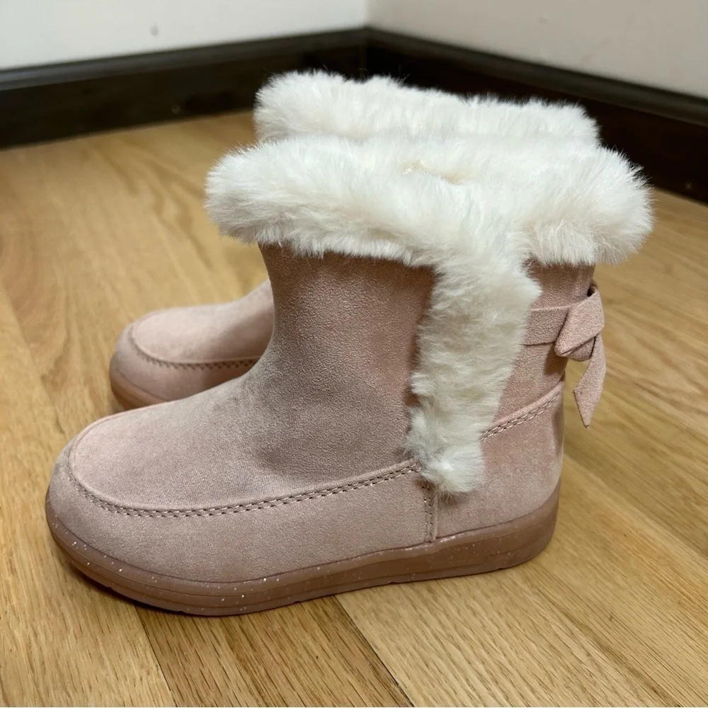 Cat & Jack Pink Bow Back Boots NWT Sz 8 Faux Fur Lined Toddler Girl